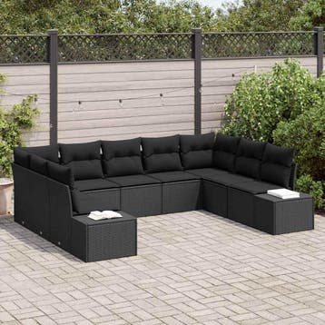 vidaXL Tuinbankenset 9 st 8-Aantal zitplaatsen Zwart, Verzenden, Nieuw, Rotan, Meer dan 8 zitplaatsen