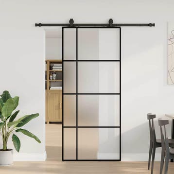 vidaXL Schuifdeur met beslagset 90x205 cm ESG glas zwart, Verzenden, Nieuw