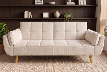 Slaapbank BOUTIQUE 215cm 3-zits cord beige - 49249, Ophalen of Verzenden, Nieuw