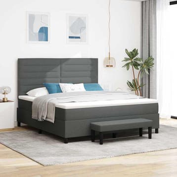 vidaXL Boxspringbed met hoofdeinde Donkergrijs 180 x 200 cm, Verzenden, Nieuw, Tweepersoons, Stof
