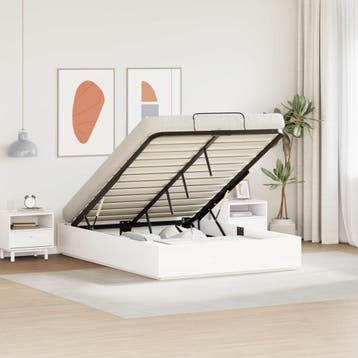 vidaXL Ottoman Bedframe met Opslag Wit 135 x 190 cm Massief, Verzenden, Wit, Nieuw, Twijfelaar