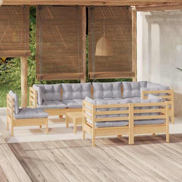 vidaXL 9-delige Loungeset met grijze kussens massief, Verzenden, Nieuw, Loungeset