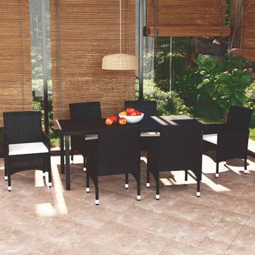 vidaXL 7-delige Tuinset met kussens poly rattan zwart, Tuin en Terras, Verzenden, Nieuw, 6 zitplaatsen, Tuinset