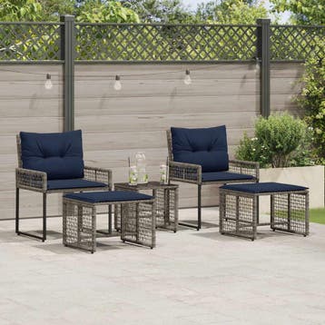 vidaXL Buitenmeubelset 5 st Grijs en Marineblauw, Verzenden, Nieuw, Rotan, 5 zitplaatsen