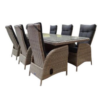 Menorca dining tuinset 220x100xH78 cm verstelbaar 7-delig, Ophalen of Verzenden, Nieuw, Wicker
