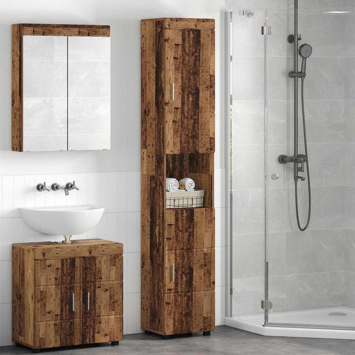 vidaXL Badkamerkastenset TULUM Oudhout 37 x 31,5 x 203 cm, Huis en Inrichting, Tafels | Kaptafels, Nieuw, Verzenden