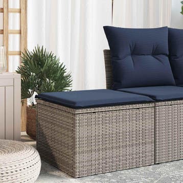 vidaXL Tuinkruk met kussen 55x55x37 cm poly rattan grijs, Verzenden, Nieuw