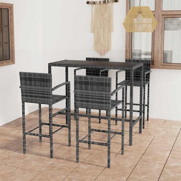 vidaXL 5-delige Tuinbarset poly rattan grijs, Verzenden, Nieuw, 4 zitplaatsen