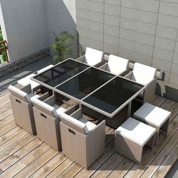 vidaXL 11-delige Tuinset met kussens poly rattan beige, Verzenden, Nieuw, Rotan, Tuinset