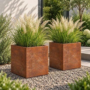 Jardinière - Set van 2 vierkante plantenbakken - tuin,, Antiek en Kunst