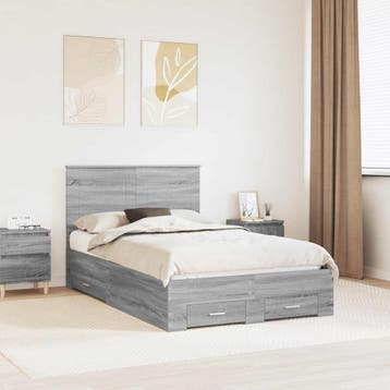 vidaXL Bedframe Grijs Sonoma 135 x 190 cm Bewerkt hout, Verzenden, Nieuw, Twijfelaar, Grijs