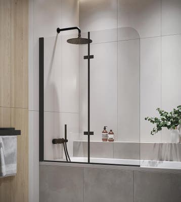 Badwand Austin 120 x 140 cm Zwart Badscherm Draaibaar 5 mm, Verzenden, Nieuw, Bad