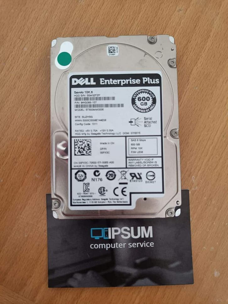 Dell 600GB 10k SAS schijf, Computers en Software, Harde schijven, Refurbished, Ophalen of Verzenden