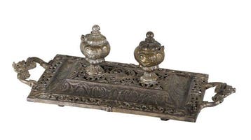 Prachtig antiek neo-Renaissance bronzen/messing inktstel met