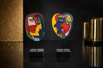 sculptuur, Set van 2 moderne sculpturen – Cubistische