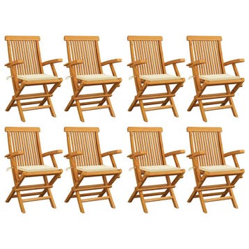 vidaXL Inklapbare stoelen 8 st met crèmekleurige kussens, Tuin en Terras, Verzenden, Nieuw, Hout