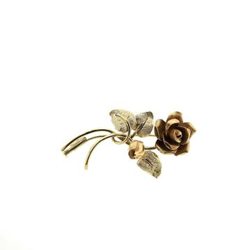Vintage bicolor gouden broche van een roos, Ophalen of Verzenden, Gebruikt, Goud, Goud