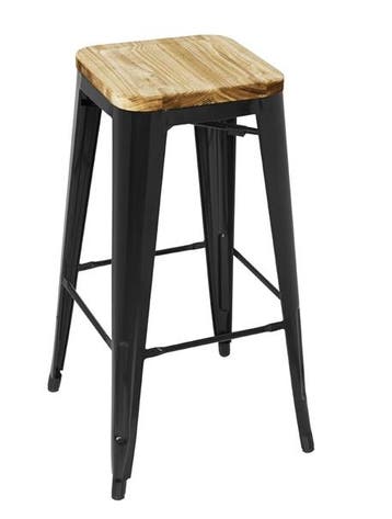 Stalen Barkruk met Houten Zitting | Zwart | 77(h)x43x43cm, Verzenden, Nieuw in verpakking