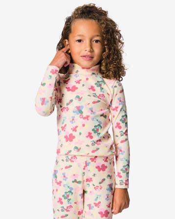 HEMA Kinder T-shirt rib bloemen roze, Verzenden, Nieuw