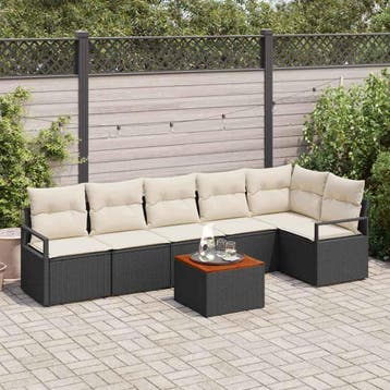 vidaXL Tuinbankenset 7 st Zwart poly rattan, Tuin en Terras, Tuinsets en Loungesets, Verzenden, Nieuw, Rotan, 7 zitplaatsen