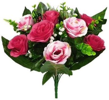 Zijden Boeket Roos Bush met bessen Pink/Wine 35 cm, Ophalen of Verzenden, Nieuw