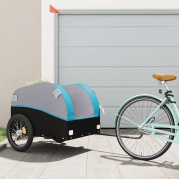 vidaXL Fietstrailer 45 kg ijzer zwart en blauw, Fietsen en Brommers, Fietsaccessoires | Aanhangers en Karren, Verzenden, Nieuw