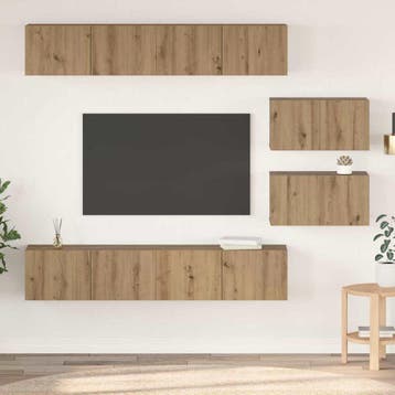 vidaXL Tv-meubelset 6 st Artisan Eiken Bewerkt hout, Minder dan 50 cm, Verzenden, Nieuw, Minder dan 100 cm