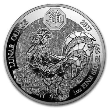 Rwanda / Ruanda Lunar Rooster 1 oz 2017 (capsule), Verzenden, Overige landen, Losse munt, Zilver
