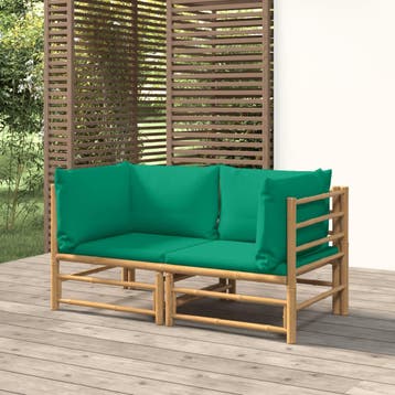 vidaXL Tuinhoekbanken 2 st met kussens bamboe groen, Verzenden, Nieuw, Hout