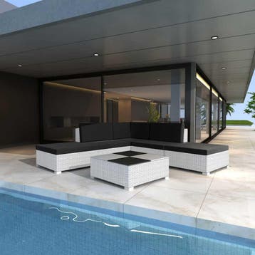 vidaXL 6-delige Loungeset met kussens poly rattan wit, Verzenden, Nieuw, 6 zitplaatsen, Loungeset