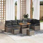 vidaXL Tuin Sofa Set met kussen 9 pcs Grijs Poly riet, Verzenden, Nieuw, Rotan, Meer dan 8 zitplaatsen