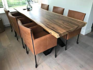 Set van 6 cognac leren kuip eethoekstoelen, Ophalen of Verzenden, Nieuw, Leer