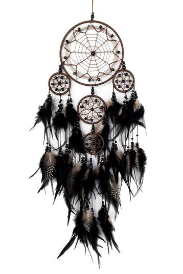 KIMU® Dromenvanger Ster Zwart Dreamcatcher Veren Macramé Boh, Ophalen of Verzenden, Nieuw, Feestartikel, Carnaval