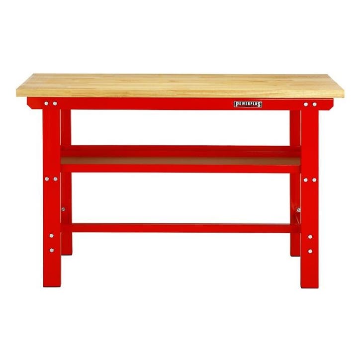 Werkbank rood 150 cm met hardhouten blad, Doe-het-zelf en Verbouw, Werkbanken, Ophalen of Verzenden
