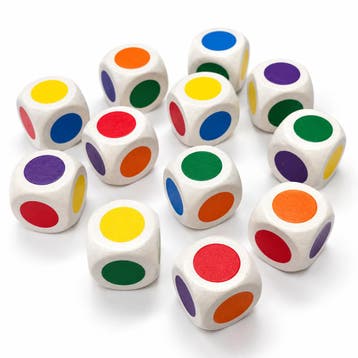Houten Kleurendobbelstenen Stip - 16mm (12 stuks) | HOT, Hobby en Vrije tijd, Verzenden, Nieuw
