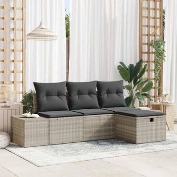 vidaXL Tuin Sofa Set 4 st poly rattan, Verzenden, Nieuw, Rotan, 4 zitplaatsen