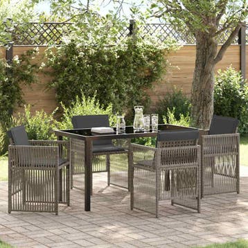 vidaXL Tuin eettafelset 5 st Grijs Gepoedercoat staal, Tuin en Terras, Verzenden, Nieuw, Rotan, 5 zitplaatsen