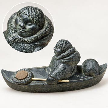Inuit en kayak - sculptuur - Canada (Zonder minimumprijs)