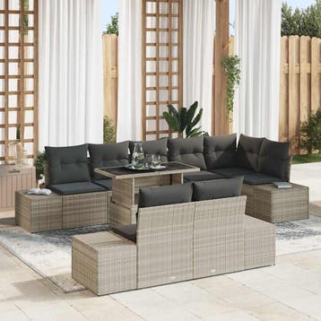 vidaXL Tuin Sofa Set 9 st Lichtgrijs poly rattan, Verzenden, Nieuw, Meer dan 8 zitplaatsen