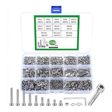 Assortiment M3 roestvrijstalen inbusbouten, 1160 stuks, Ophalen of Verzenden, Nieuw