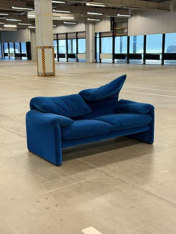 Cassina Maralunga 2-zits Bank | Blauw | Vintage, 150 tot 200 cm, Stof, Tweepersoons, 75 tot 100 cm