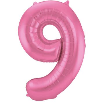 Folieballon Cijfer 9 Metallic Roze 86 cm, Verzenden, Nieuw, Feestartikel, Verjaardag
