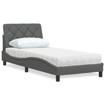 vidaXL Bed met matras stof donkergrijs 90x200 cm, Huis en Inrichting, 90 cm, Eenpersoons, Verzenden, Nieuw