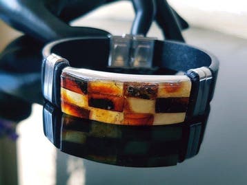 Amber Leren armband met Baltisch amber - vrouwen, mannen,