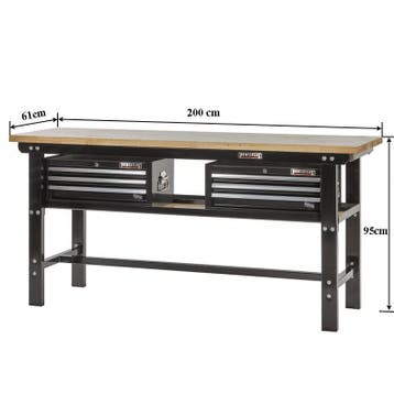 Werkbank zwart 200 cm met hardhouten blad en 2, Ophalen of Verzenden, Nieuw
