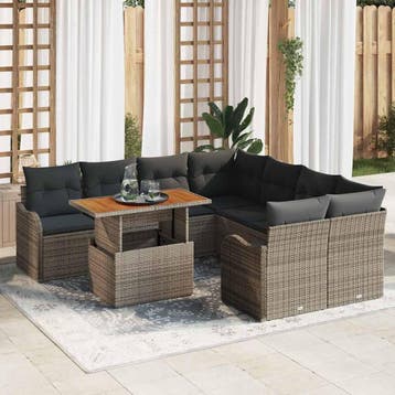 vidaXL Tuin Sofa Set met opslag 9 pcs Grijs Poly riet, Verzenden, Nieuw, Rotan, Meer dan 8 zitplaatsen