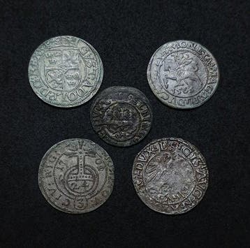 Livonia, Polen, Zweden. Set of 5 coins, various