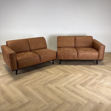 BePureHome 4-zits Bank 280 cm, bruin suède (imitatie), Ophalen of Verzenden, Gebruikt, Bureau