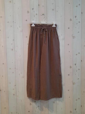 Linnen broek met brede pijpen - elastische talie - kleur, Nieuw