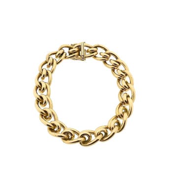 18 Krt. Vintage gouden fantasie schakelarmband | 20,5 cm, Ophalen of Verzenden, Gebruikt, Goud, Goud